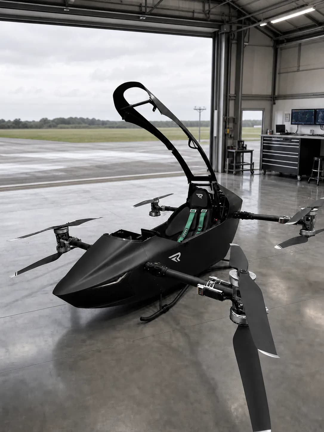 YIVTOL enclosed cockpit with its canopy open